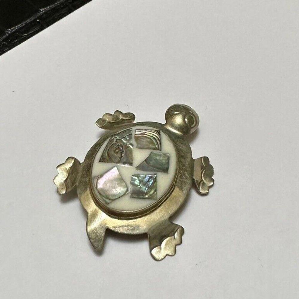 Signed Alpaca Mexico Turtle Tortoise Abalone Shel… - image 1